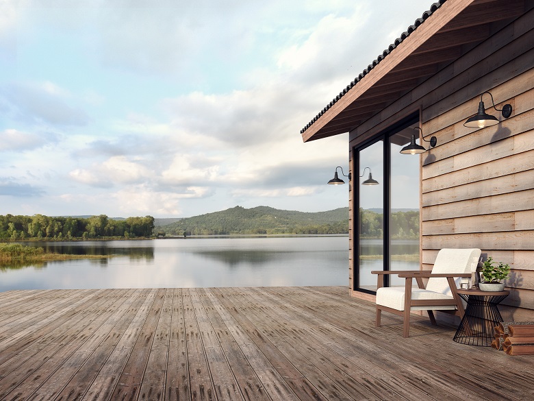 Terassengestaltung Haus am See mit Terrasse und Sitzecke